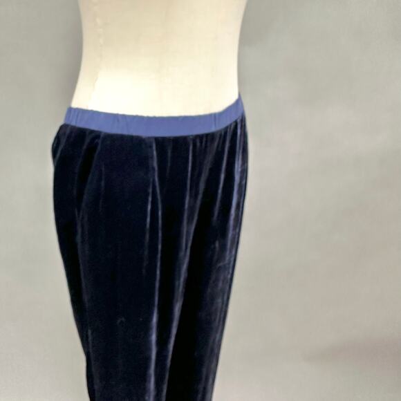 Eileen Fisher navy silk/rayon velvet wide leg crop pull on pant size small - Picture 11 of 14